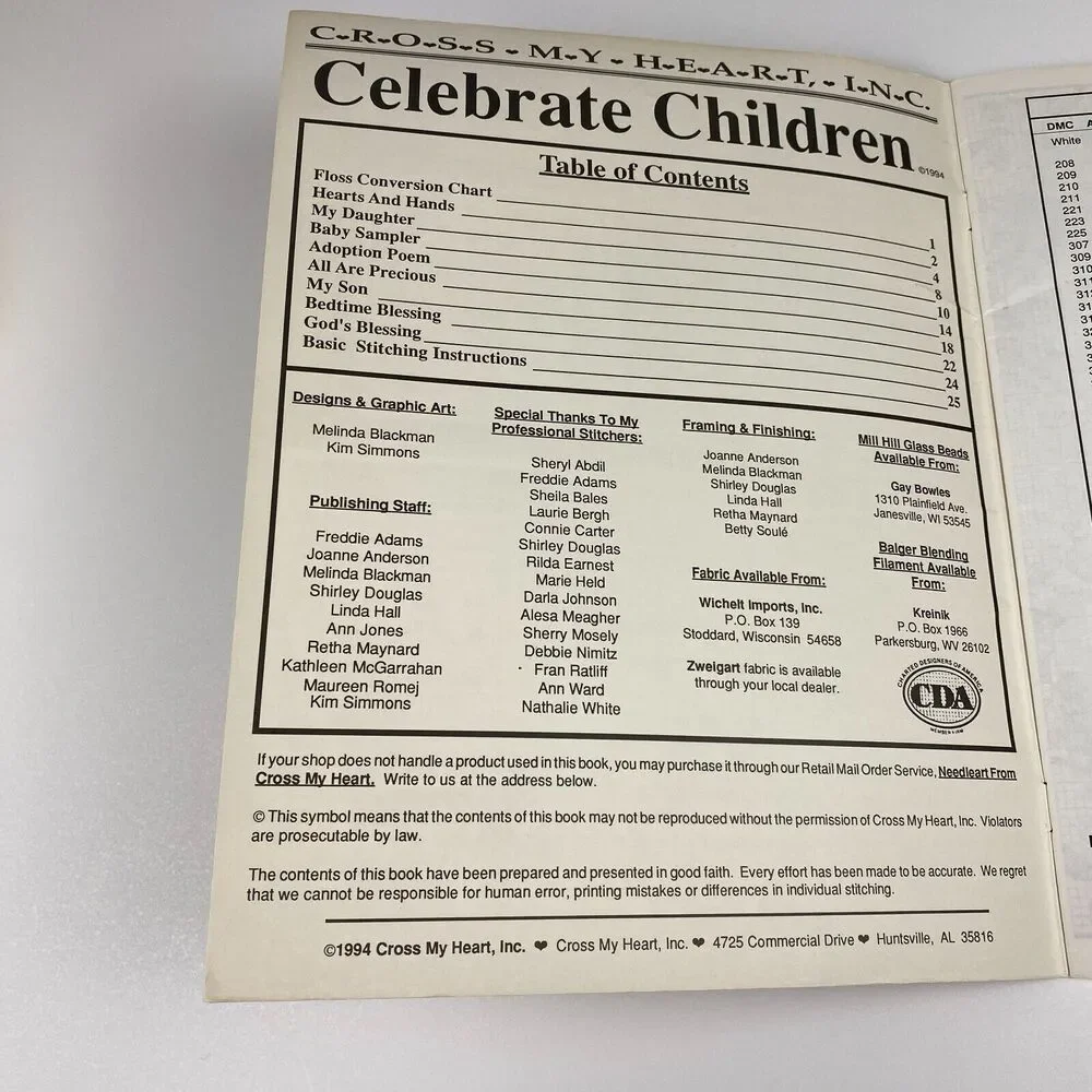 Cross My Heart 96 Celebrate Children Cross Stitch Leaflet VTG 1994 Sampler